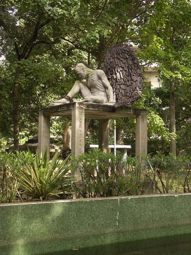 a
sculpture of icarus in the Parque de Caobos